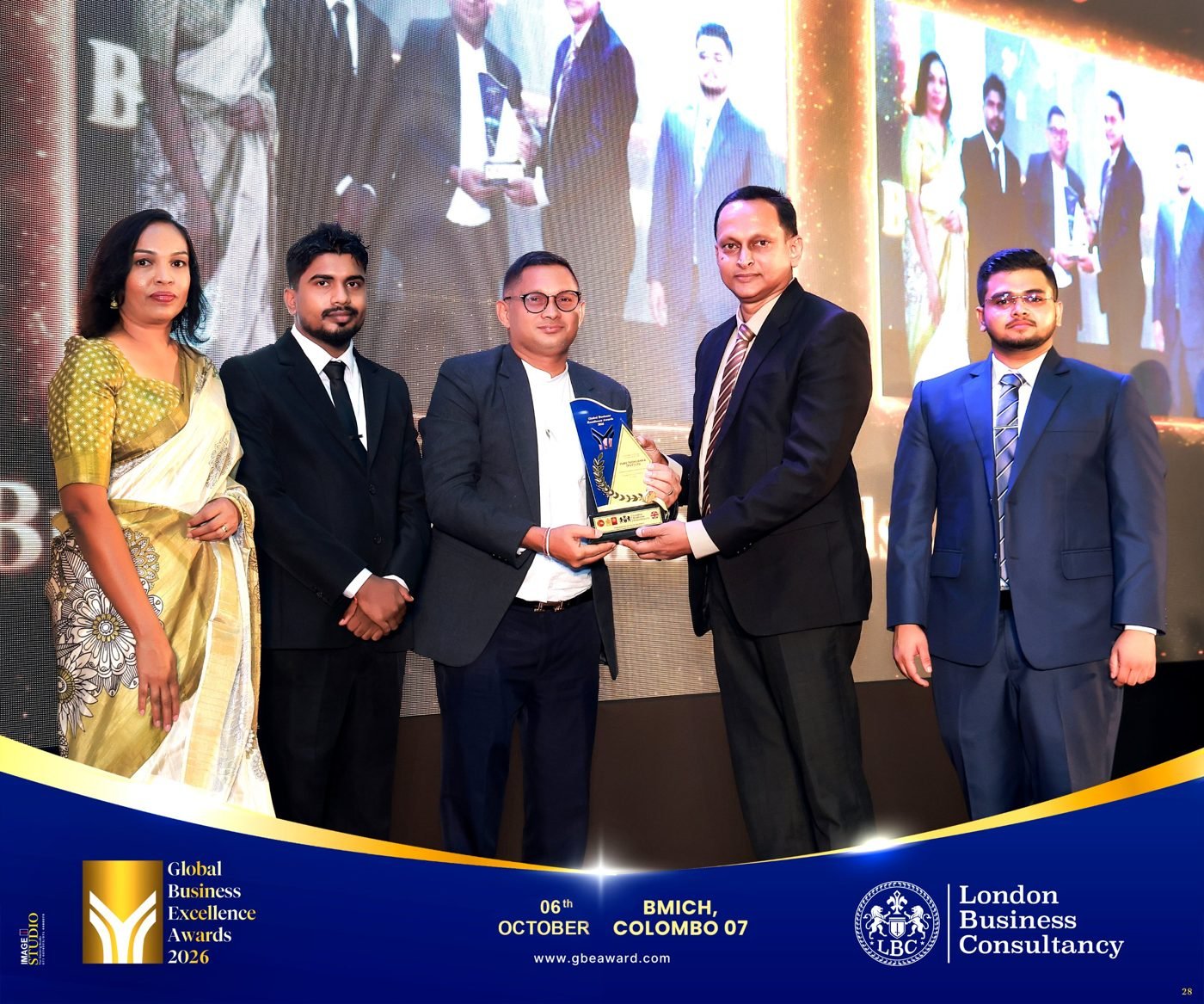 Pure Tech Lanka team receiving the Best Water Technology Company of the Year award at the Global Business Excellence Awards 2026
